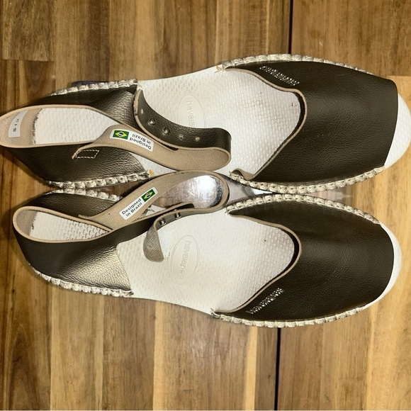Havaianas Gold Flatform Espadrille Ankle Strap Rubber Foam Peep Toe Sandal Sz 9 - Picture 8 of 12
